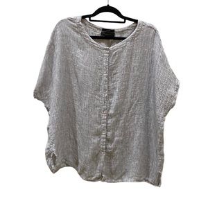 Tahari button down top Sz M Textured Crinkled Boxy Top Oversized Relaxed Blouse